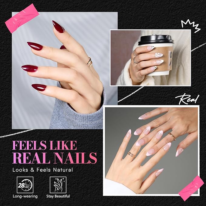 Makartt Short Almond Nail Tips: 240PCS, 15 Sizes, Pre Etched Fake Nails, Clear Gelly Half Matte Full Cover Soft Acrylic Press On Nail Extensions Salon and Home DIY for Flat & Natural Nail Beds