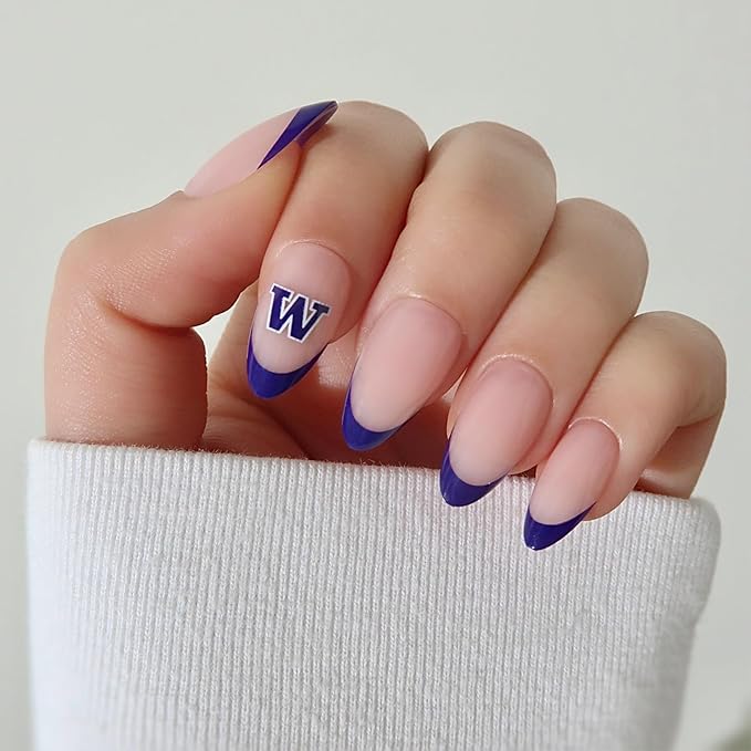 Glamnetic x Fanatics Press On Nails - Washington Huskies | Short Almond Fake Nails, Collegiate Huskies Purple French Tips, College Nails, Salon-Quality | 15 Sizes - 30 Nail Kit with Glue