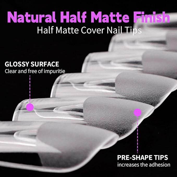 Canvalite 450Pcs Square Short Press on Nails Kit with Nail Glue & Remover - Acrylic Gel Nail Tips for Extensions, 15 Sizes Full Cover False Nails, Half Matte & Glossy Finish, DIY at Home & Salon Use