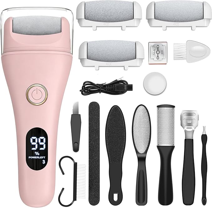 Electric Foot File Callus Remover for Feet - 3pcs Larger Grinding Head&3Speed, Pedicure Kit Foot Scrubber Deadskin Callus Remover, Foot Care Kit Pedicure Tools for Dead Skin Callus Hardskin Dry Cracks