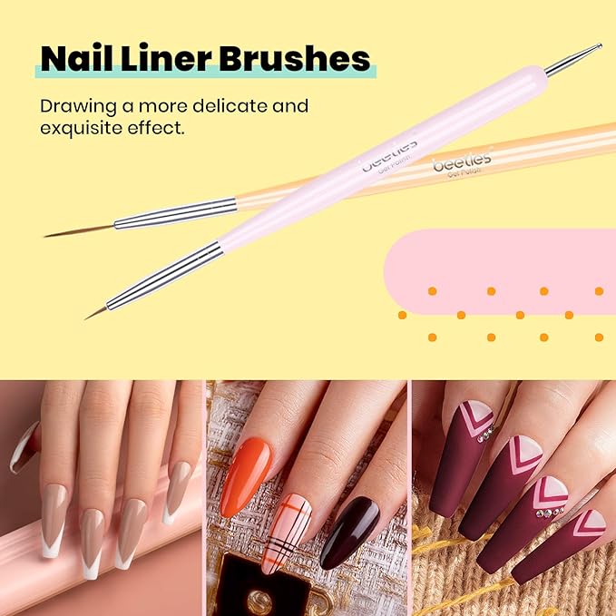 Beetles 20 Pcs Gel Polish Kit - Cozy Campfire Collection Fall Winter Orange Yellow Green Soak Off Lamp Base Top Coat Nail Art Brushes Set Design Pen