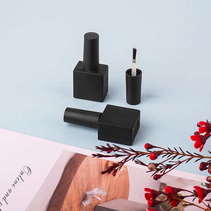 GTHER 20PCS Empty Nail Polish Bottles, Glass Refillable Nail Polish Bottles Container Vials with Brush Cap & Funnel & Mixing Balls, Black (10ML)