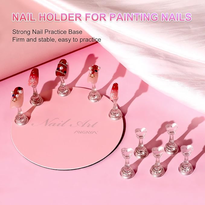 ANGNYA Nail Stand for Press Ons,Round Shape Super Magnetic Base Nail Holder for Painting Nails with 200 Pcs Reusable Double-Sided Tape for Nails Practice Nail Tools Home DIY Salon Supplies