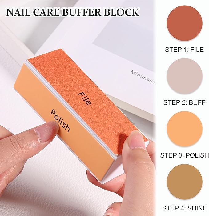 4 Way Nail Buffer Block 4Pcs Reusable Nail Shine Buffing Blocks Washable Smoother Polisher Shiner Nail File Bulk for Nail Prep Supplies Acrylic Gel Press-On Nails Trimming Shaping