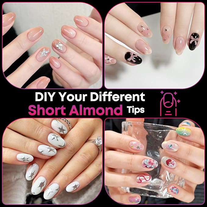 Almond Soft Gel Nail Tips, 240Pcs Pre Etched Clear Fake Nails Short Almond Shape, 12 Sizes Half Matte Full Cover Acrylic Press on Flase Tip Nail for Extension Nail Manicure Home DIY with Box