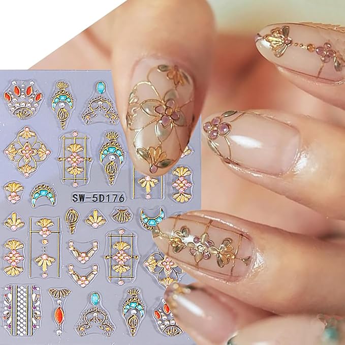 2 Sheets Bohemian Style Nail Decals Embossed Star Nail Art Stickers 5D Self-Adhesive Sun Moon Nail Stickers Bohemia Nail Designs Decals Stars Nail Decoration for Women Girls Nail Art Supplies