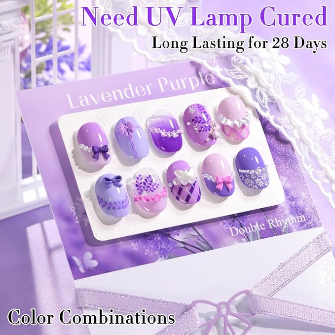 Double Rhythm 6 Pcs Hema Free Gel Polish Set 0.50 OZ Same Color Same Bottle Soak Off Neutral Natural Milky Gel Polish Kit Nail Art Salon DIY at Home (Lilac Violet Pink Purple-H6-6)