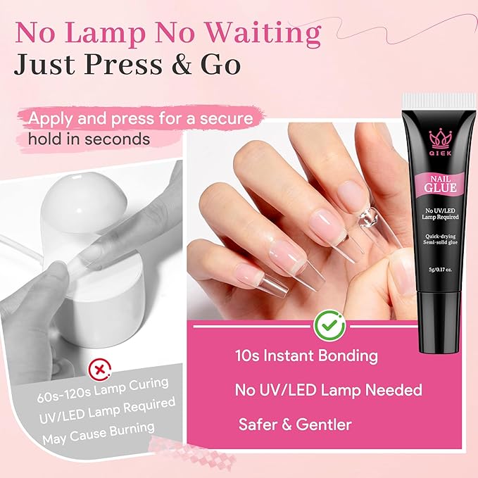 Nail Glue for Press on Nails 5g*5Pcs, Super Strong Quick Drying Semi Solid Glue On Nails, Press on Semi-Solid Gel for Nail Tips & Acrylic Fake Nails, No UV Light Needed, Long Lasting 28+ Days