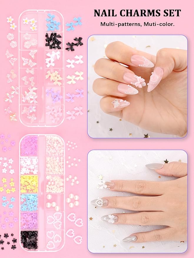 Nail Art Kit, Nail Art Tools, Nail Design Tools, Nail Art Brushes Decoration Kit, Nail Dotting Tool, Nail Kit for Beginners, Chrome Nail Powder, Nail Stickers, Nail Rhinestones, Nail Charms Gems