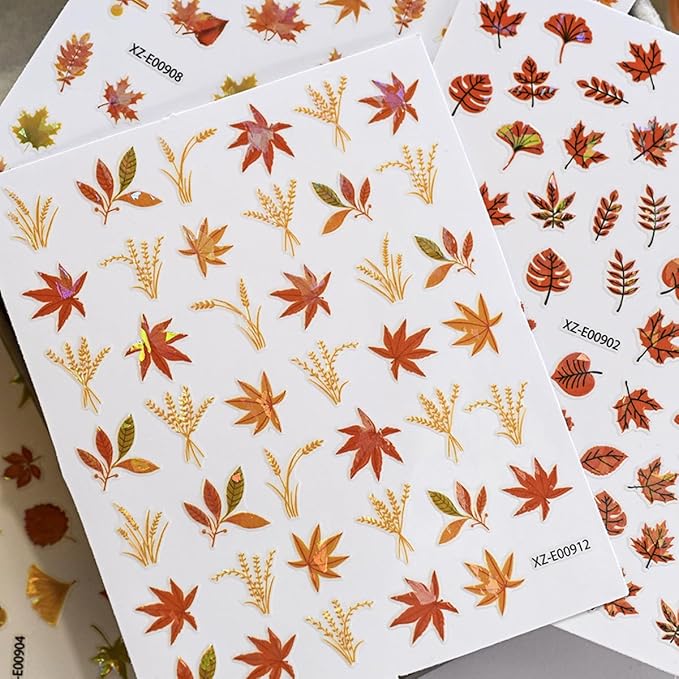 12 Sheets Fall Nail Art Stickers Gold Maple Leaf Nail Stickers Thanksgiving Day Nail Decals Ginkgo Fox Self Adhesive Autumn Nail Art Supplies for Women Girls DIY Manicure Nail Art Decorations