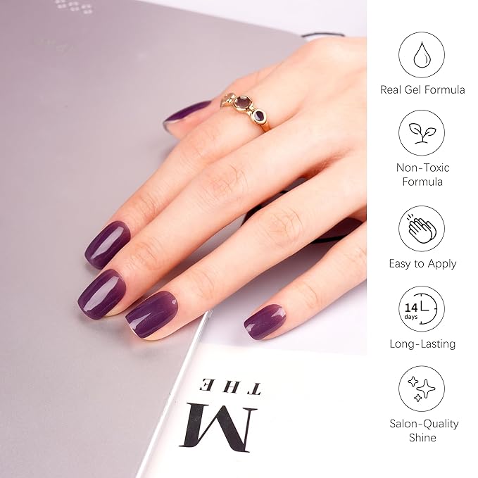 DANNI & TONI Semi Cured Gel Nail Strips Mulberry Purple Deep Violet Gel Nail Wraps Gift for Woman |Mist Mauve