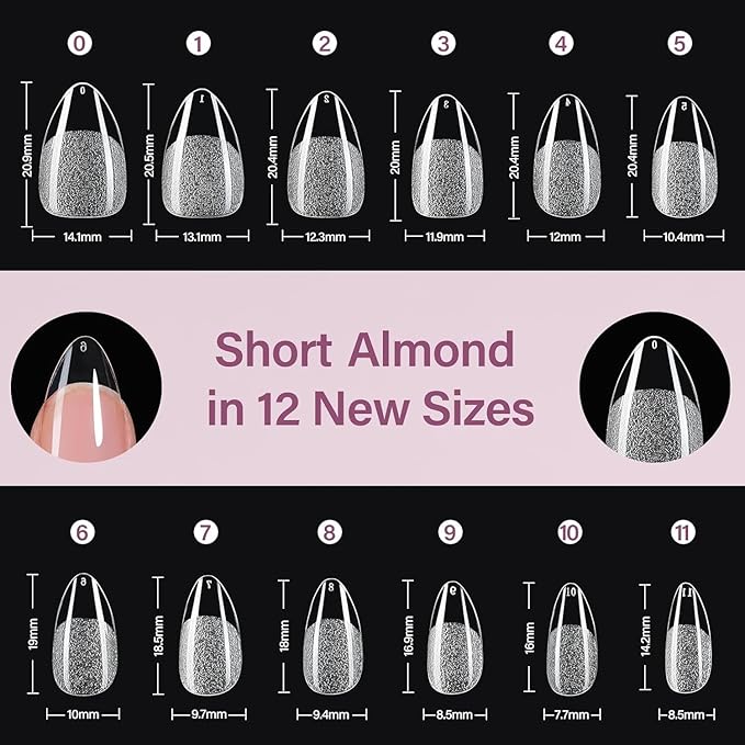 Misssix Short Almond Gel Nail Tips Kit, 360Pcs Pre Etched Clear gel x Fake Nails, Full Cover False Nail 9-in-1 Gel Glue and Portable Mini U V Nail Lamp for Women 12 Sizes
