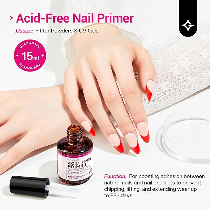 Acid Free Nail Primer: 15ml No Lift Bond Nails Prep Primer for Acrylic/Gel Polish Professional Nail Supplies Set