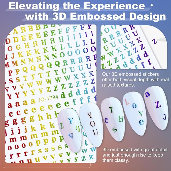 12 Sheets Letters Nail Stickers English Alphabet Nail Decals 3D Self-Adhesive Glitter Metallic Gold Silver Color Nail Sticker Black Alphabet Nail Art Supplies for Women Girls Nail Decoration 807-21