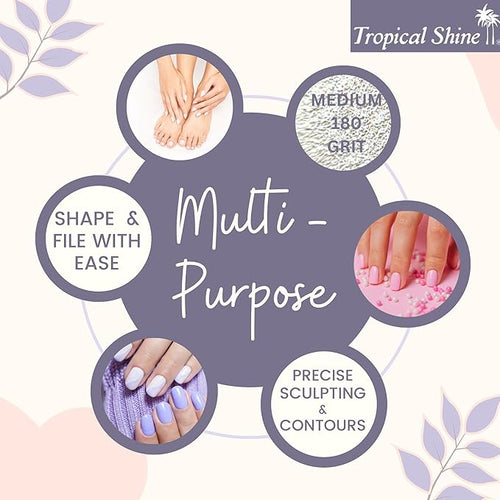 "Tropical Shine Jumbo Zebra 180 Colossal Collection - 6 pcs Nail Files for Professional Nail Care and Shaping - Medium (180) Grit Nail File Set for Natural Nails ( 707336)"