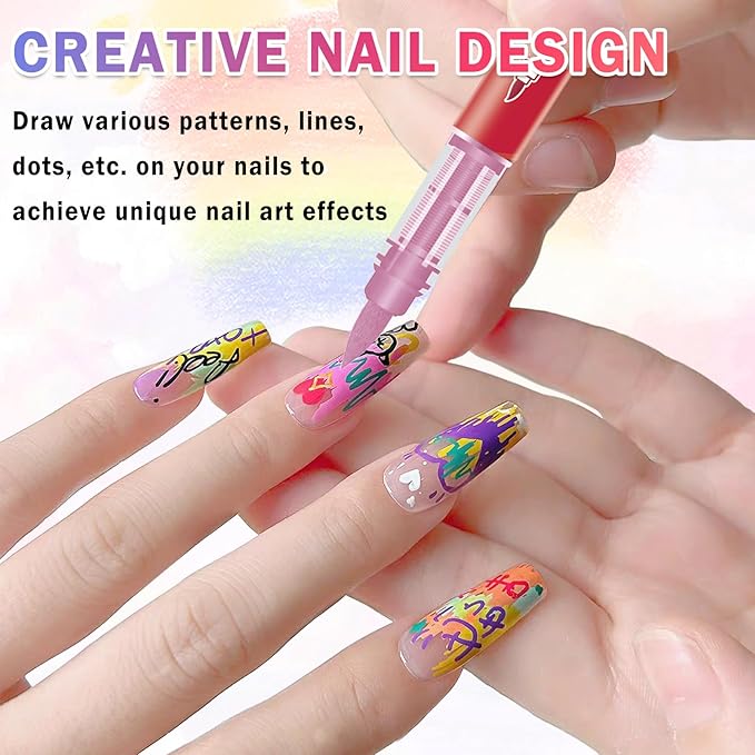 12 Colors Nail Art Pens Set, Nail Polish Pens Nail Art Drawing Markers Pen Quick Dry Waterproof Nail Art Painting Pens Kit for Home DIY Nail Art Design-Red
