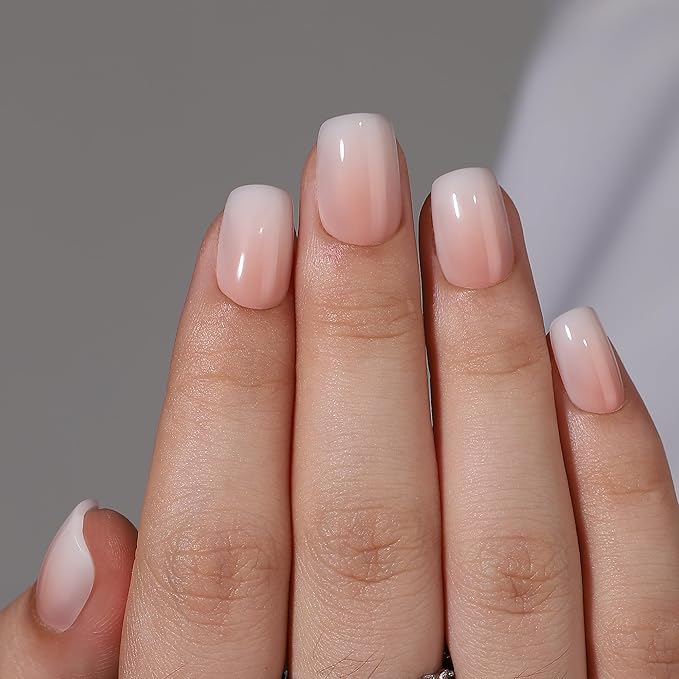 Ombre Press On Nails Square - Short Reusable Soft Gel Art Nails Tips Kit, Fake Nails with Glue, 16 Sizes - 32Pcs