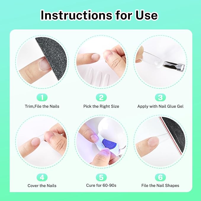 JODSONE Oval Fake Press on Nails Pre-shape Round Gel for Full Cover Acrylic Round Oval Full Nail Tips 12 Sizes 360Pcs for DIY at Home