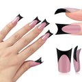 Black French Tip Duck Feet Nail Tips Full Cover for Press on Acrylic with Moon Curve, BERRY PINK Extra Thick Medim Long, Flare Wide Soft Gel Fake False Nail Extension x 15 Sizes 150 pcs