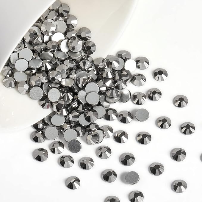 Beadsland 2880pcs Flat Back Crystal Rhinestones Round Gems for Nail Art and Craft Glue Fix,Hematite,SS4,1.5-1.7mm