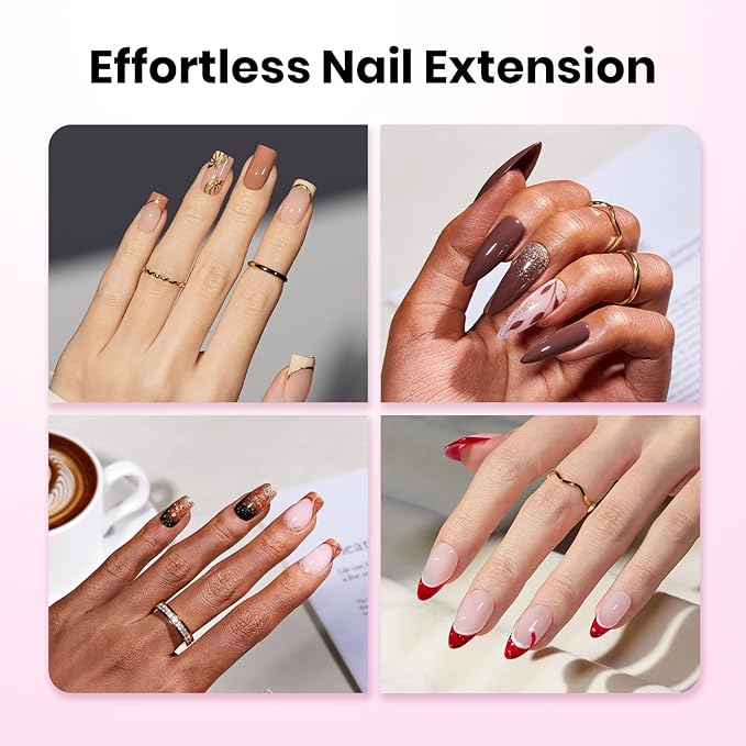 Beetles Tipex Lite Pre-Built Apex Gel Nail Tips, Coffin Long, 256pcs Value Pack, 16 Sizes, Flat-Nail Friendly Acrylic Tips for Natural Nail Beds, Easy for Beginner DIY