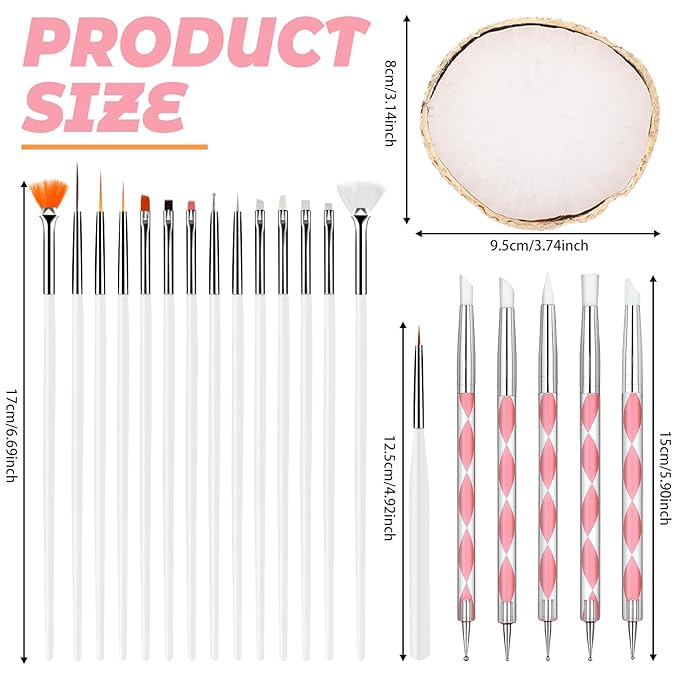 21 PCS Nail Art Brushes Nail Art Tool Set Resin Pallete Nails Pallet for Nails Design Brush Dotting Tools Painting Brushes Sculpture Pen Makeup Display Board for Home Salon
