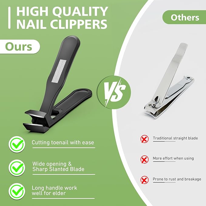 Slanted Curved Blade Ingrown Toenail Clippers for Thick Toenails, Angled Toe Nail Fingernail Cutter Trimmer for Seniors and Men - Black (Black Nail Clipper with File)