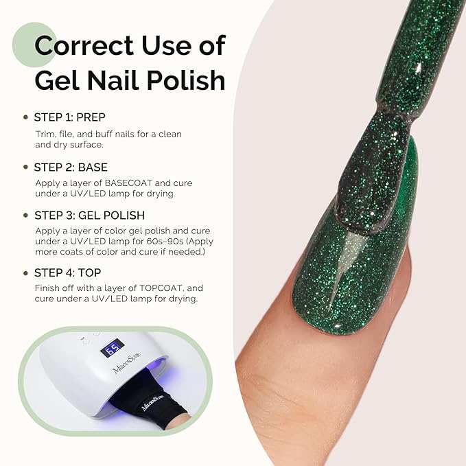 MelodySusie Hema Free Gel Nail Polish, 0.5 Fl Oz Thick Green Glitter Gel Polish, Non-Toxic, Long Lasting, Soak Off UV Nail Polish, Manicure Nail Design Salon DIY Nail Art at Home B3301