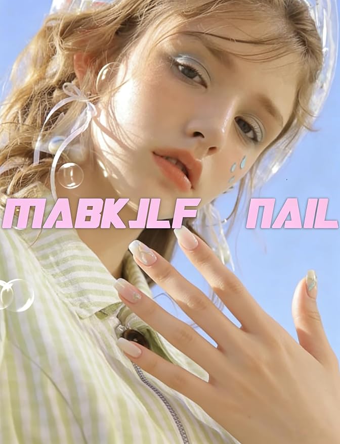 Press on Nails Medium Almond MABKJLF Fake Nails Unique False Nails with Black Butterfly Polka Dots Designs Full Cover Glossy Glue on Nail Acrylic Nails for Women Girls 24Pcs