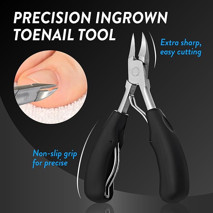 Ingrown Toenail Clippers for Seniors Thick Toenails, 7 Pcs Heavy Duty Large Pedicure Toe Nail Clipper Set with Wide Opening, Includes Nail Cutter, File, Lifter, Cuticle Pusher, Travel Case