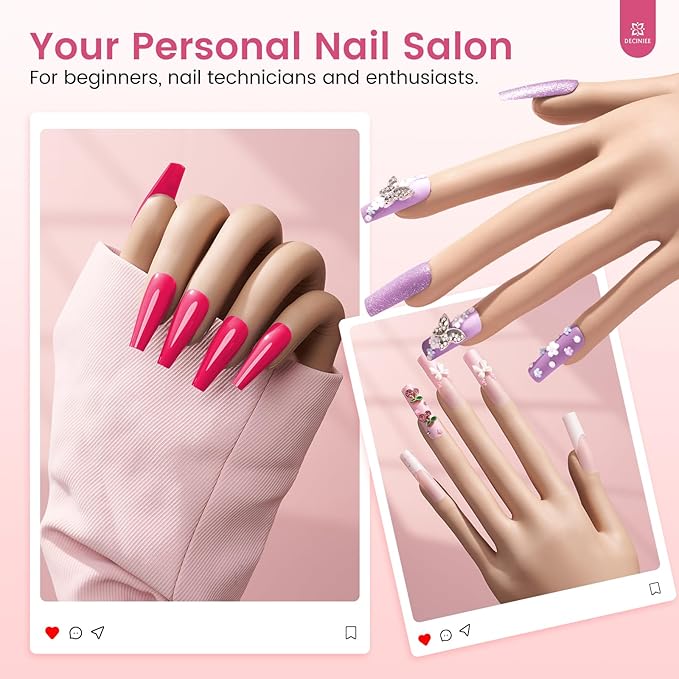 Practice Hand for Acrylic Nails Kit: Silicone Hand for Nail Practice with Nail Kit for Beginners - Bendable Training Fake Hand Manicure Acrylic Powder Set for Salon Home