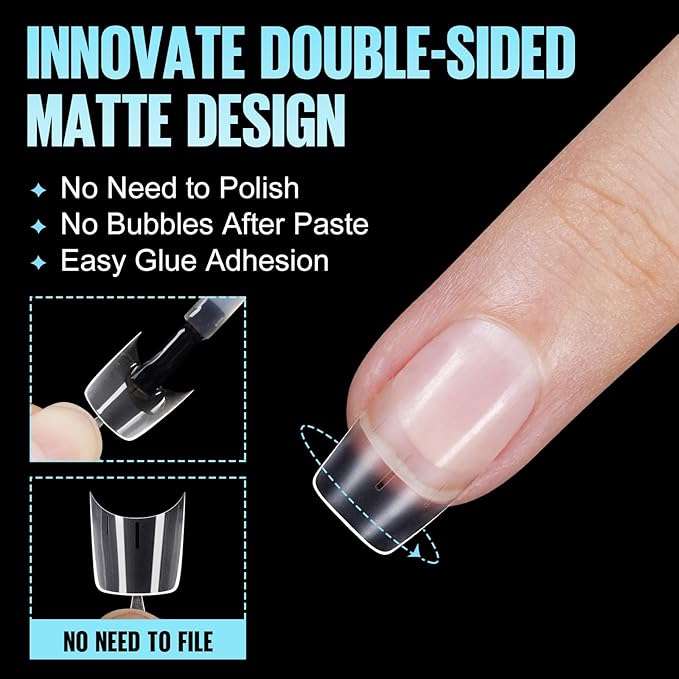 TOMICCA Short Squoval Nail Tips, 240Pcs Acrylic Half Cover Tips, 12 Sizes No C Curve Full Matte Gel Nail Tips, Nail Extension Tips for Beginner and Professional