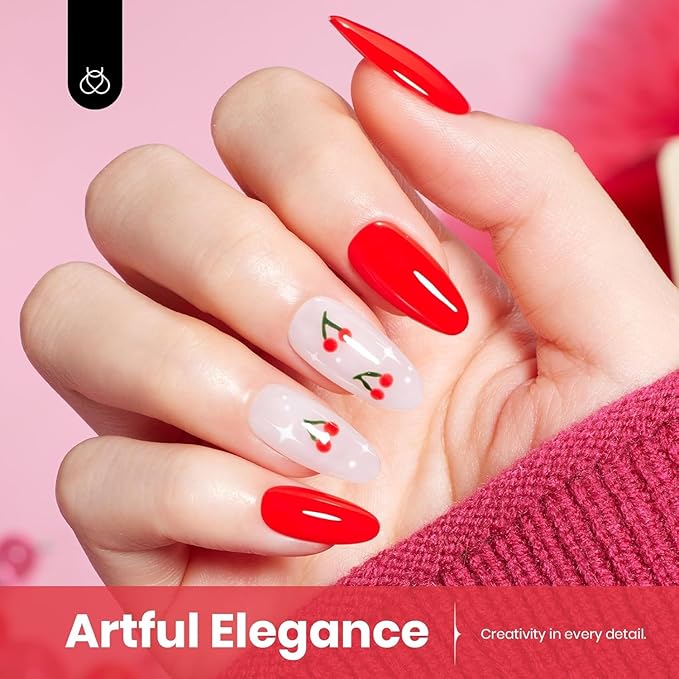 Beetles Red Gel Nail Polish, 15ml Red Color Soak Off UV LED Gel Polish, Nail Art Design Daring Grace Manicure Salon DIY Home Colorful Bottle Gifts for Women