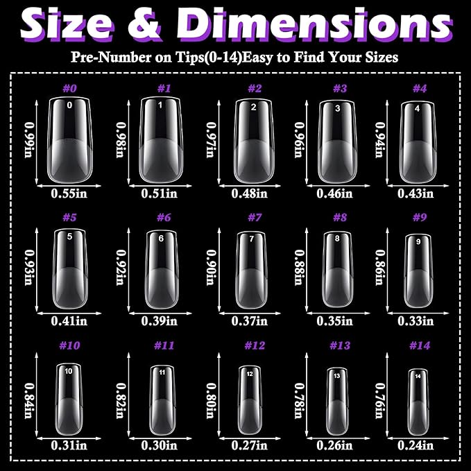LoveOurHome 360pc Medium Square Nail Tips Clear Fake Nails Square Soft Gel Nails Tips Full Cover Acrylic Nail Clear Press on Nails Medium 15 Sizes Fingernails for Gel Nail Extension