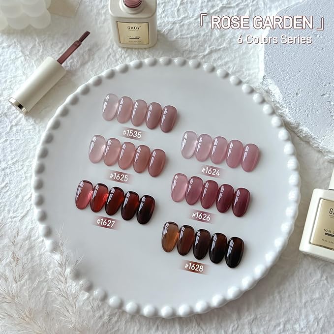 GAOY 16ml 6 Colors Jelly Gel Nail Polish, Nude Red Pink Brown Transparent Sheer Gel Polish Kit for Salon Manicure and Nail Art DIY at Home, Rose Garden