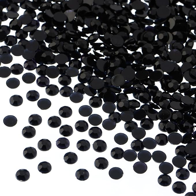 John Bead 2000 Pieces 4mm (SS16), Black, Acrylic Round Flat Back Rhinestones for Jewelry Making, DIY Crafts, Nail Art, Face Makeup, Clothes