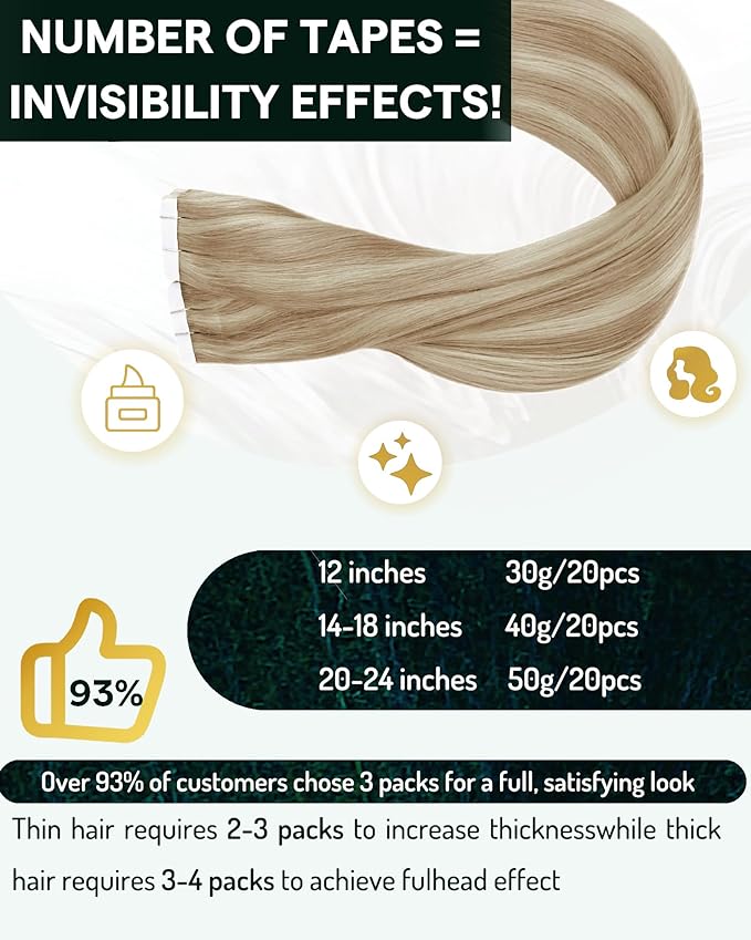 RUNATURE Tape in Hair Extensions Human Hair Blonde Tape in Extensions Seamless Tape ins Human Hair Extensions Ash Blonde Highlight Platinum Blonde Soft Remy Hair Can Be Styled 14 Inch 50g 20pcs