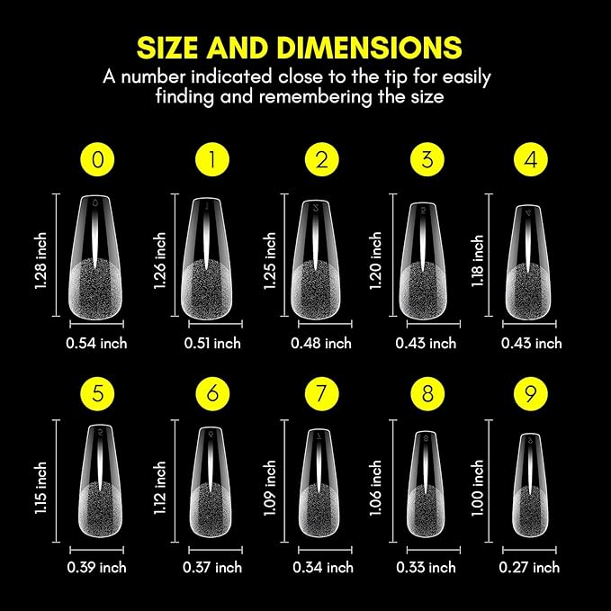Makartt Coffin False Nail Tips: 500pcs Long Pre-buffed Full Cover Clear Press on Acrylic Nails Extension 10 Sizes No Crease Soak Off Soft Gel Fake Tip with Box Home DIY