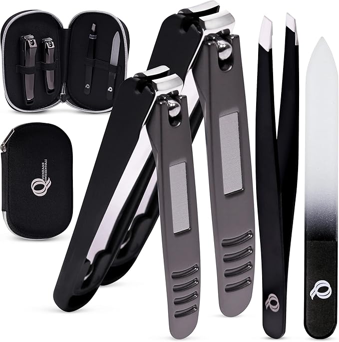 Nail Clipper Set - Nail Clippers for Men/Women - Includes Toenail/Fingernail Clippers, Tweezers, Crystal Nail File - Perfect for Thick Nails - Manicure/Pedicure Tool Kit