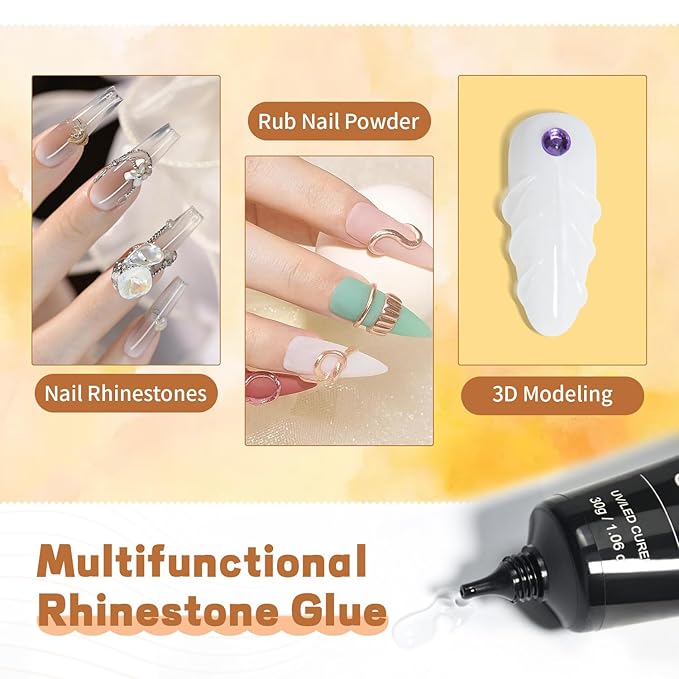 JODSONE 30g Super Strong Gel Rhinestone Glue for Nail Charm, 3D Bling Decoration Art - Cured Need Beauty Gift