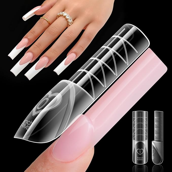 Gelike EC Dual Forms for Builder Gel: Square Space French Dual Nail Form Work with Polygel and Extension Gel - 15 Sizes 120PCS Reusable 20+ Times Clear 3D Acrylic Molds Kit with Straight Side C-curve