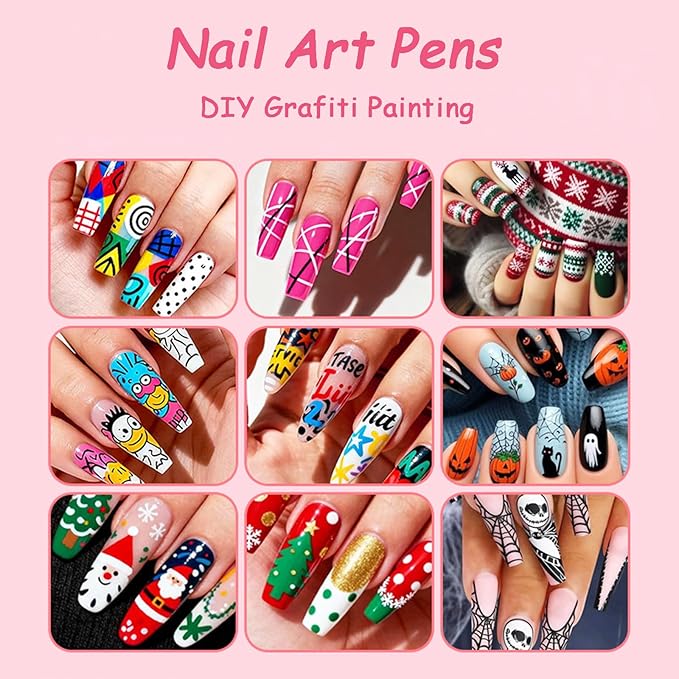 Easter Gifts 12 Colors Nail Art Pens Set, Nail Art Markers Nail Polish Pens for Drawing Painting Point Liner Acrylic Paint Pen Kit Quick-Drying DIY Nail Art Beauty Adorn Manicure Tools