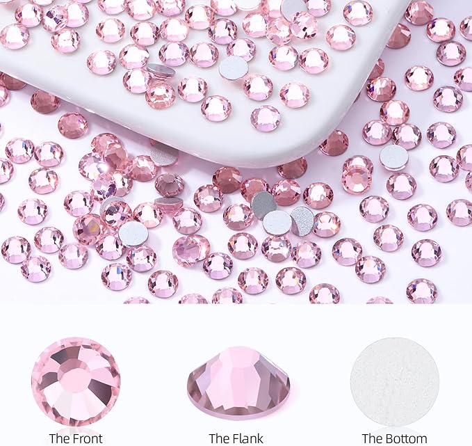 Pink Flatback Rhinestones, Glass Rhinestones for Nail Art and Craft, Glue Fix, Loose Crystal Gemstones(Pink, SS10, 2880pcs, 2.7-2.8mm)