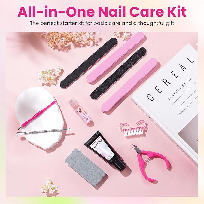Cuticle Remover Kit: 11Pcs Nail Manicure Kit with Gentle Cuticle Remover Cream, Cuticle Oil, Cuticle Trimmer, Cuticle Pusher, Nail File and Buffer Set, Perfect for Women’s Home & Salon Nail Care Prep