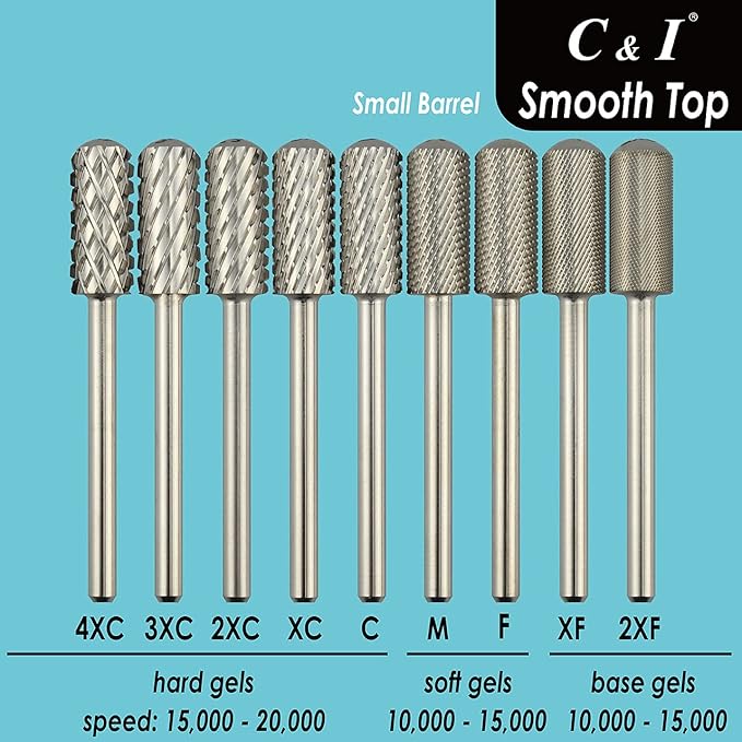 C & I Small Barrel Smooth Top Nail Drill Bit, Safety Round Top, Professional Electric File for Manicure Drill Machine, Remove Nail Gels, Acrylics, 3/32” (Triple Coarse – 3XC)