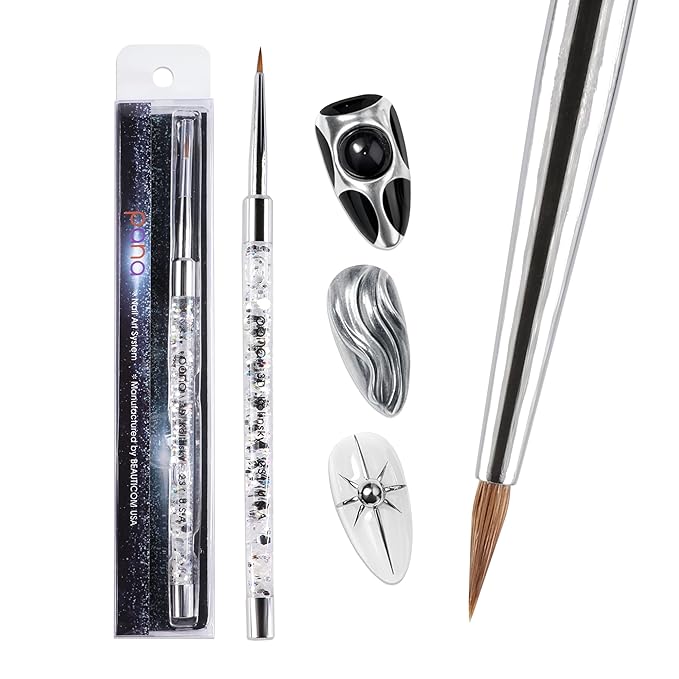 PANA 3D Kolinsky Nail Art Brush - Silver Glitter Handle, Size 2 - Acrylic Nail Art Sculpture Brush for Manicures Pedicure Salon Professional or Beginner