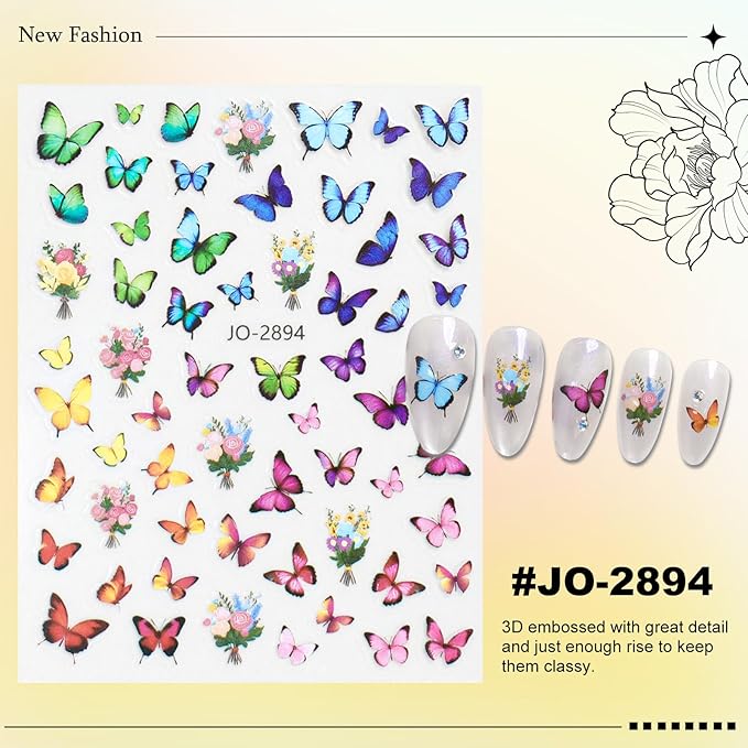 12 Sheets Butterfly Flower Nail Stickers for Nail Art, Colorful Butterflies Nail Decals,Butterfly 3D Self-Adhesive Nail Art Stickers Design for Women DIY Manicure Decoration YX1229