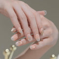 Sun&Beam Nails Handmade Press-on Short Round Orange Rhinestone Ombre Hand-Painted Design Fashion False Nail Tips 10 Pcs Set (#234 S)