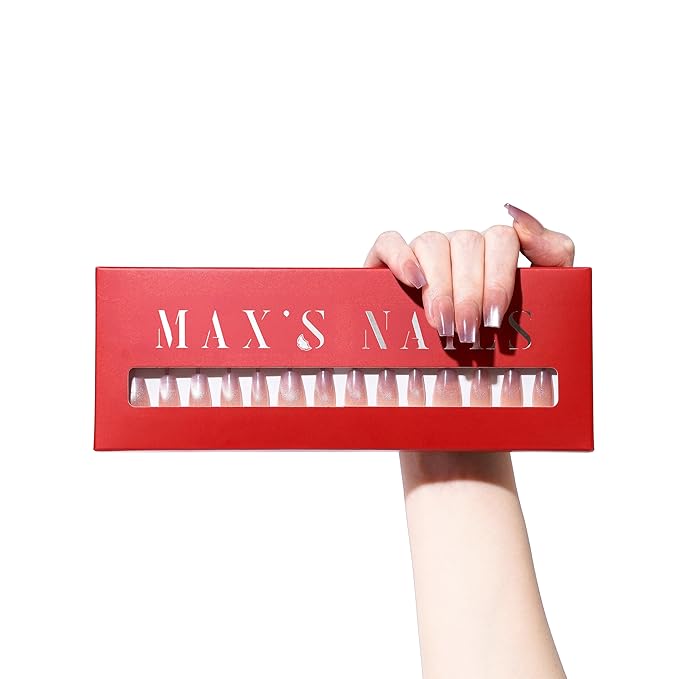 Max’s Cat Eye Coffin Press-On Nails Purple Collection | 32-Piece Nail Kit including both Glue & Adhesive (Lavender & Shimmer, Medium)