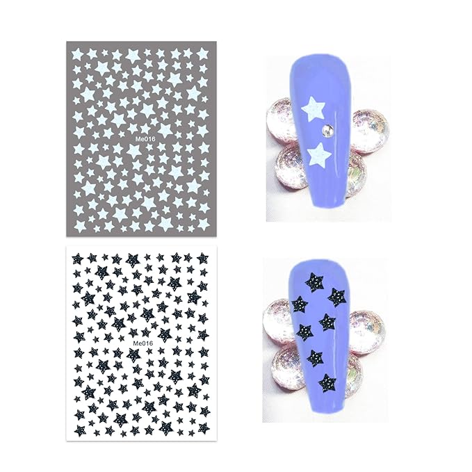 10 Sheets Glitter Star Nail Stickers for Women Girls Kids Nail Decoration 3D Self Adhesive Shinning Nail Decals for Fingernails and Acrylic Nails Design (Glitter Star)
